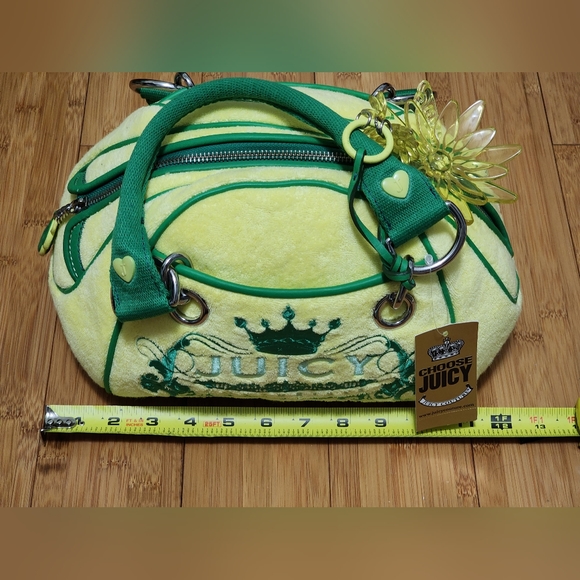 SEND OFFERS Y2K Juicy Couture Green Yellow Velour Bowler Satchel Bag Velvet 2002 - Picture 13 of 17